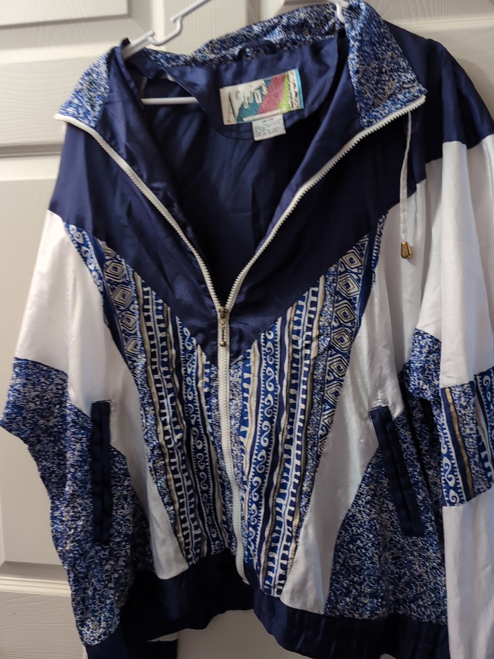 Navy & White Patterned Bomber Jacket by